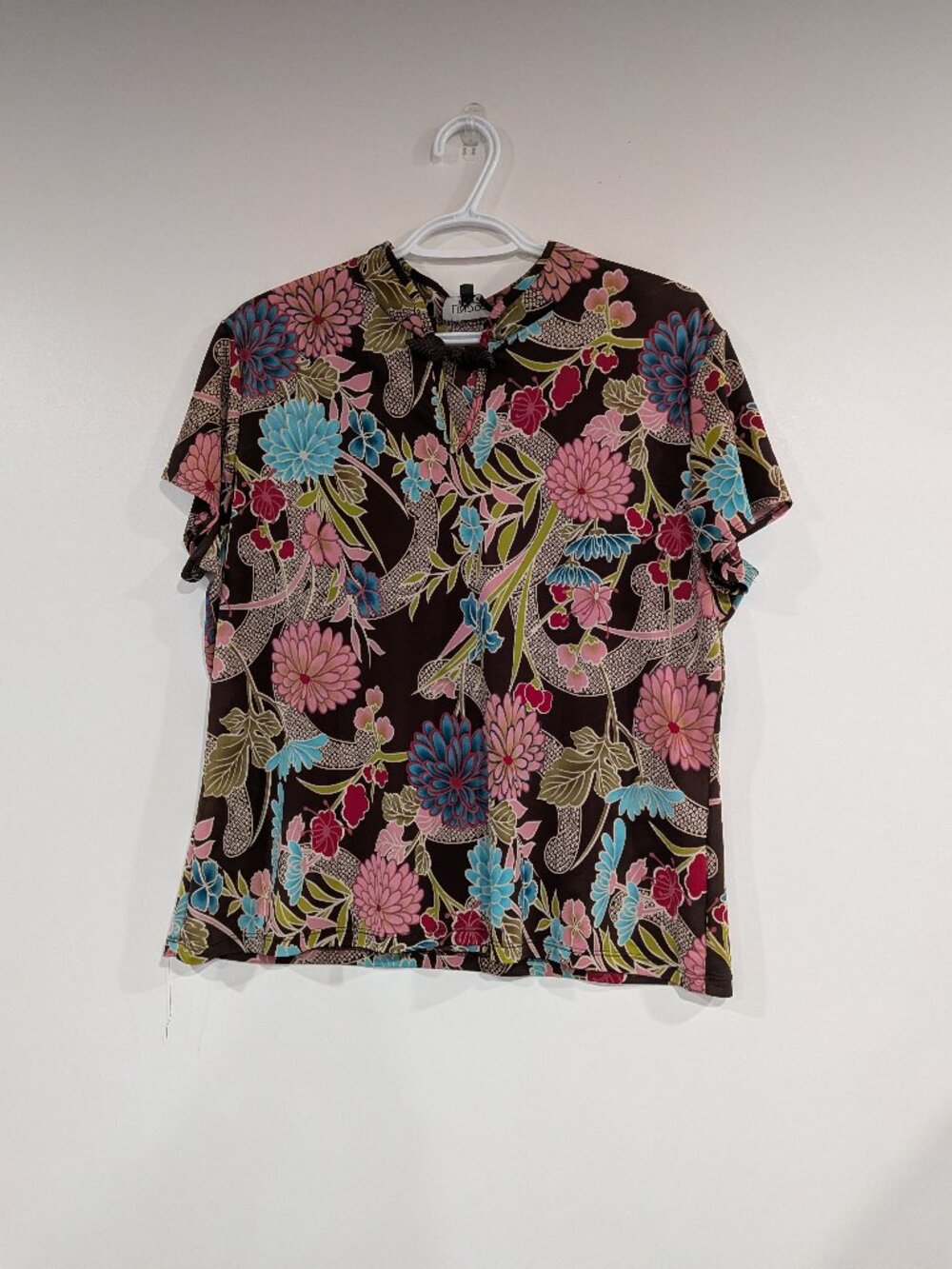 Lindor Petite Floral Top Brown Pink Blue Size XL